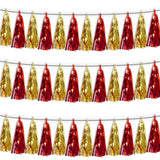 3P Red Gold Tassel Banner Garland Metallic Foil Fringe Banner Tinsel Tassels Streamer Banner Backdrop For Parade Floats Graduation Halloween, Christmas, Baby Bridal Shower Party Decorations