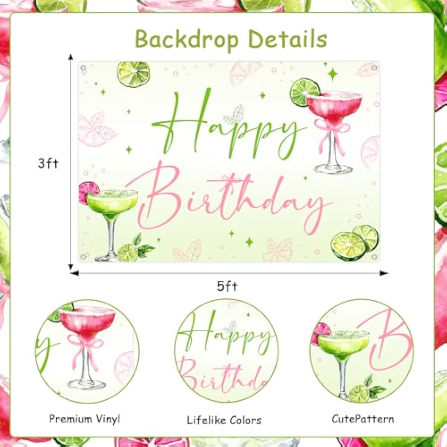 Margarita Birthday Party Decorations, Pink And Green Margarita Backdrop Margarita Happy Birthday Banner Margs And Matrimony Cupcake Toppers Balloons For Girl Mexican Fiesta Birthdays Party Supplies