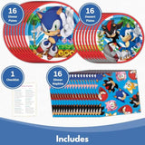 Sonic Birthday Party Decorations - 16 Guests - Sonic Plates and Napkins - 16 Dinner & 16 Cake Plates, 16 Napkins, Checklist - Party Supplies