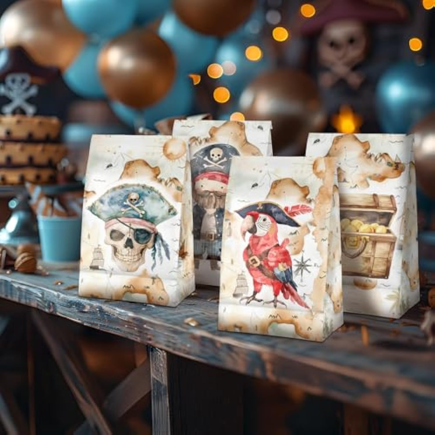 24 Pcs Pirate Goodie Bags With Stickers - Pirate Themed Birthday Party Favor Bags, Perfect For Kids' Pirate Party Supplies And Treat Bags