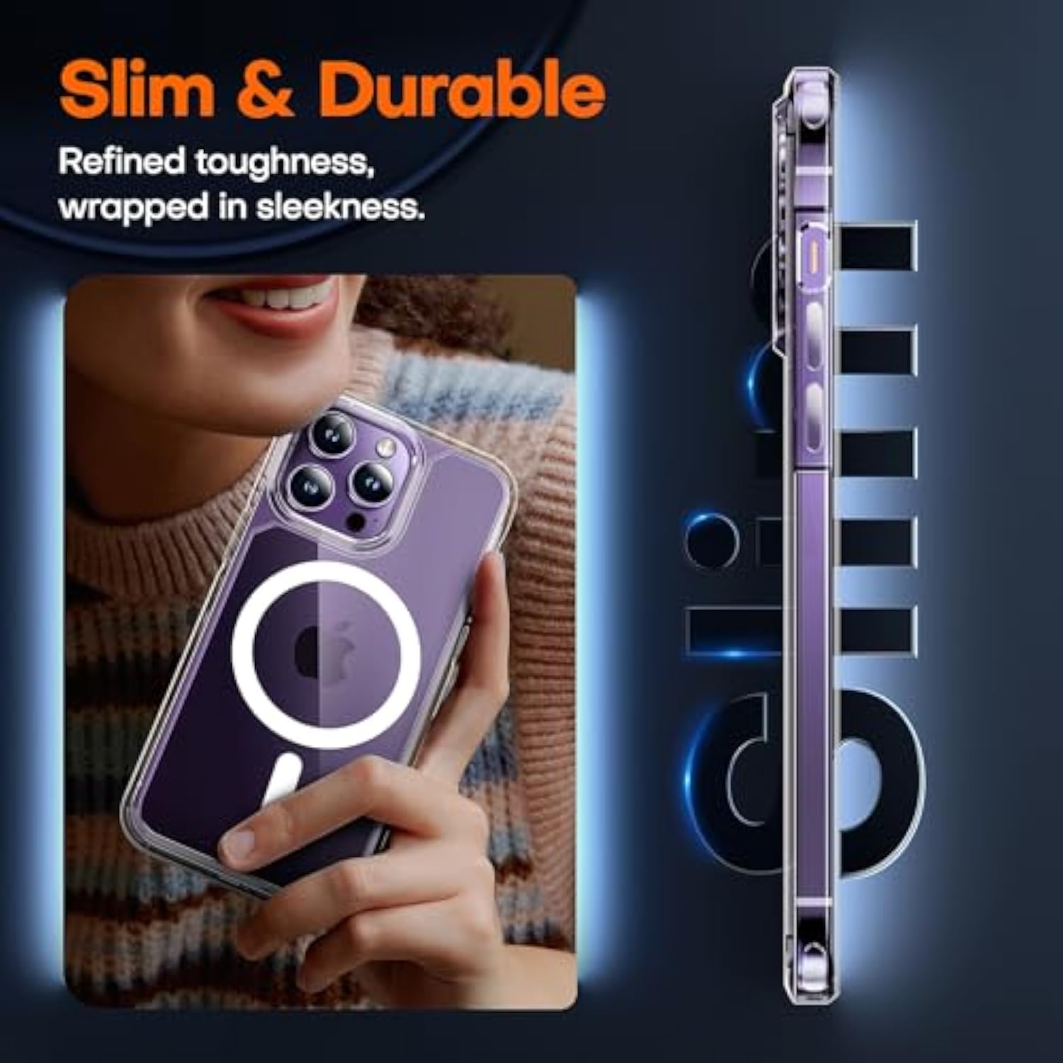 3 In 1 Magnetic For Iphone 14 Pro Case Clear, Compatible With Magsafe [Not-Yellowing] With 2X Screen Protector, -Grade Protection, Slim Case For Iphone 14 Pro