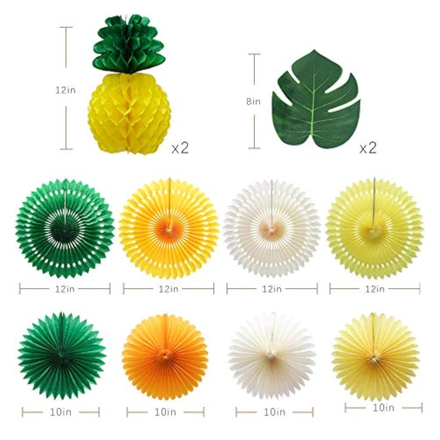 Summer Pineapple Party Decoration, Hawaiian Party Supplies Tropical Palm Leaves Honeycomb Pineapple Hanging Paper Fans For Adults Kids Birthday Baby Shower Bachelorette (Yellow)