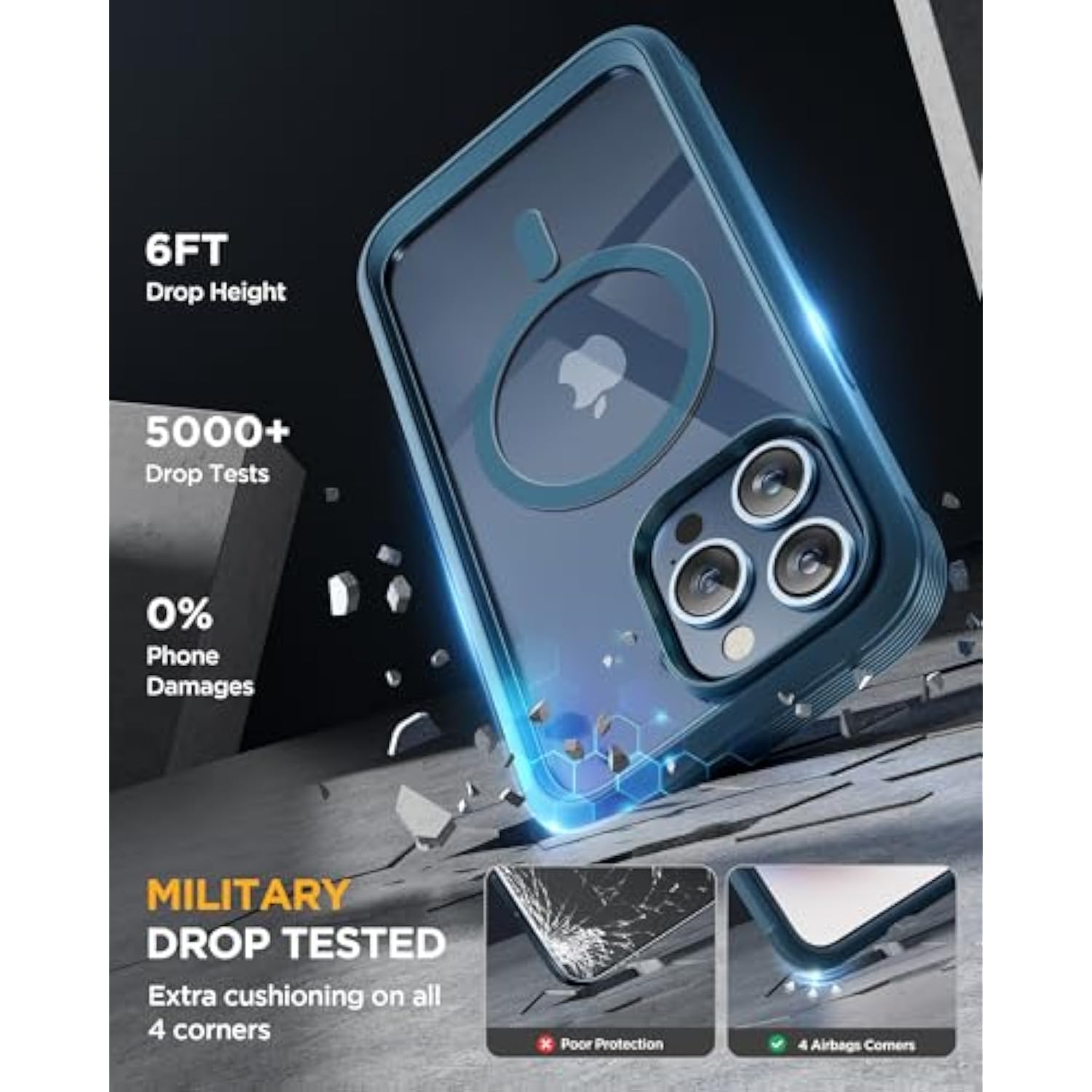 iPhone 15 Pro Max Magnetic Full-Body Case with 9H Screen Protector Blue
