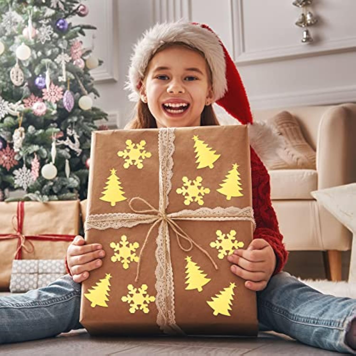 360 Pcs Christmas Envelope Seal Stickers 2 Inch Christmas Card Seals Gold Snowflake Stickers Tree Seals Holiday Xmas Envelope Decals For Mail Wedding Invitation Greeting Card Party Gift Bag