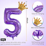 40" Purple Number 5 Balloon with Mini Crown 5th Birthday Party Decor