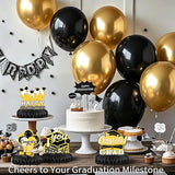 Class of 2026 Graduation Decorations, 12 Pack Black and Gold Honeycomb Centerpieces for Tables, Congrats Grad Table Centerpieces for School Graduation Party Supplies 2026
