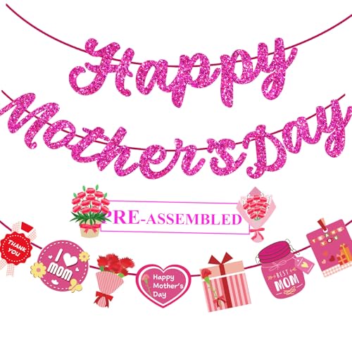 Happy Mothers Day Banner Glitter,NOT NEED DIY,Mothers Day Decorations,Mother's Day Decoration Banners Backdrop Sign for Home/Outdoor/Party supplies Decor Background