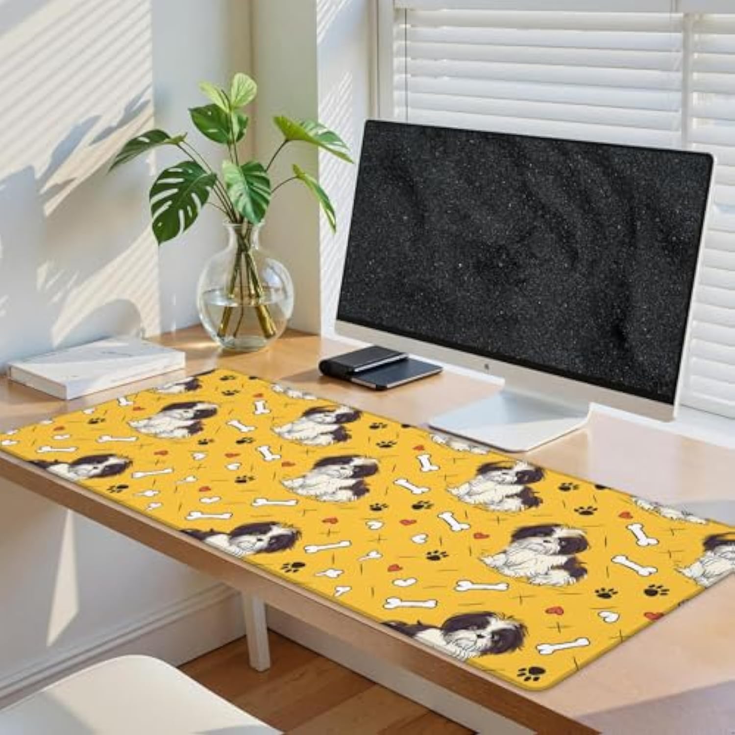 Cute Dog Gaming Mouse Pad, 31.5"×11.8" Extended Desktop Puppy Mouse Pads For Keyboard Laptop Computer, Large Desk Mat With Stitched Edges For Work Office Desk Decor (Funny Shih Tzu)