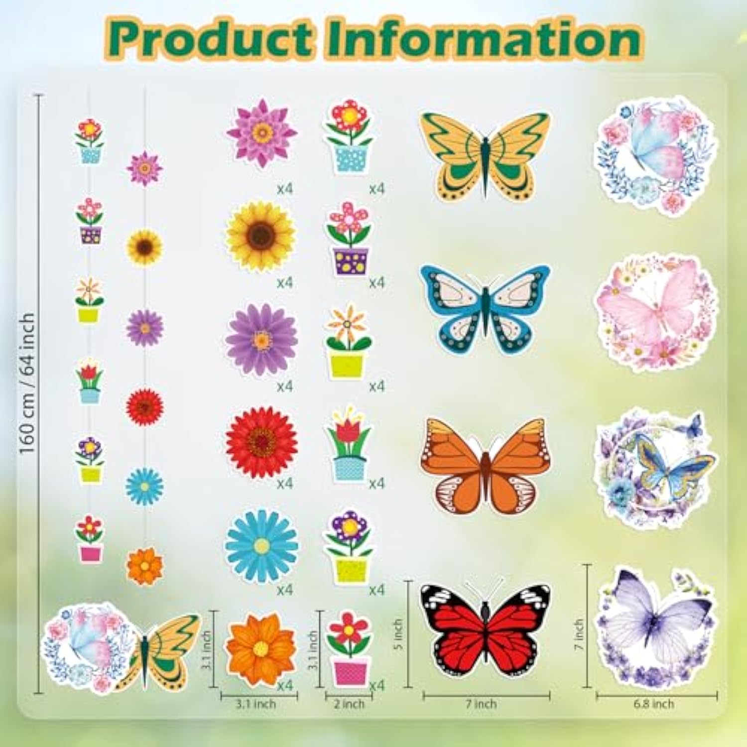Spring Decorations - 8 Pack Spring Flower Butterfly Hanging Party Decor Spring Summer Floral Butterfly Garland Banner For Home Classroom Wedding Birthday Party Supplies
