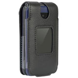 Case for AT&T Cingular Flex 2 / Cricket Debut Flex/Tracfone BLU Flex Flip Phone, Nakedcellphone [Black Vegan Leather] Form-Fit Cover with [Built-in Screen Protection] and [Metal Belt Clip]