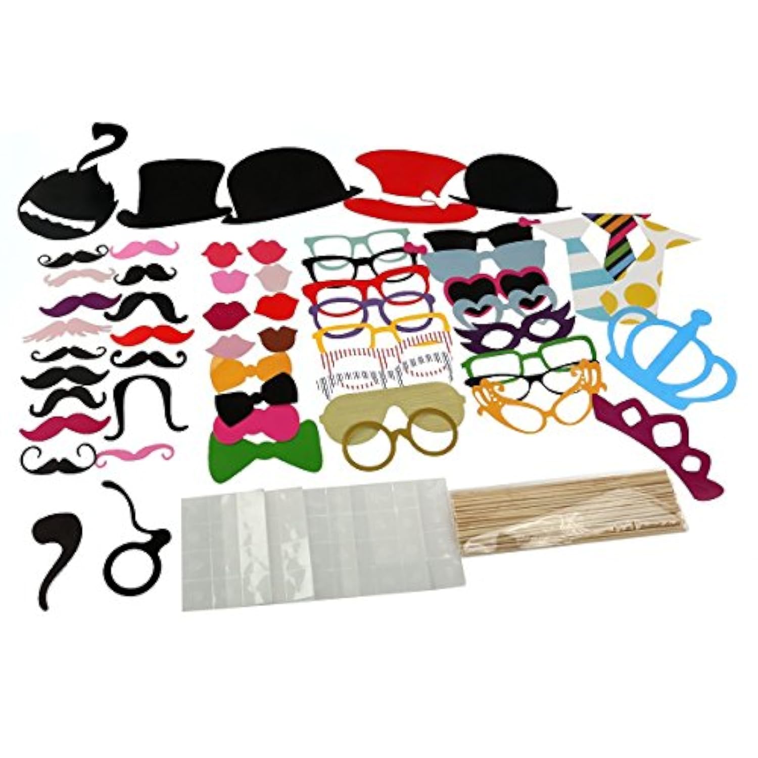 Tinksky Photo Booth Props 60 piece DIY Kit for Wedding Party Reunions Birthdays Photobooth Dress-up Accessories & Party Favors, Costumes with Mustache on a stick, Hats, Glasses, Mouth, Bowler, Bowties