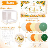 154Pcs Little Cutie Baby Shower Decorations,Orange Balloon Garland Arch Kit With A Little Cutie Is On The Way Backdrop,Baby Balloon Boxes With Letters For Orange Baby Shower Decor,Fruit 1St Birthday