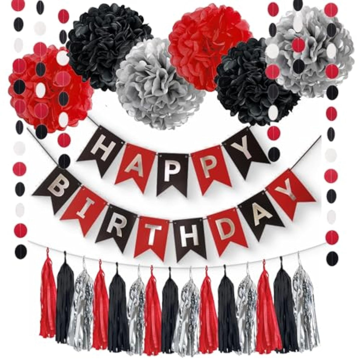 24Pcs Red Black Silver Birthday Party Streamers Backdrop Decorations For Adult Women Men 21St 30Th 40Th 50Th 60Th 70Th Birthday Banner Party Table Centerpieces Wall Hanging Paper Flowers Garland Décor