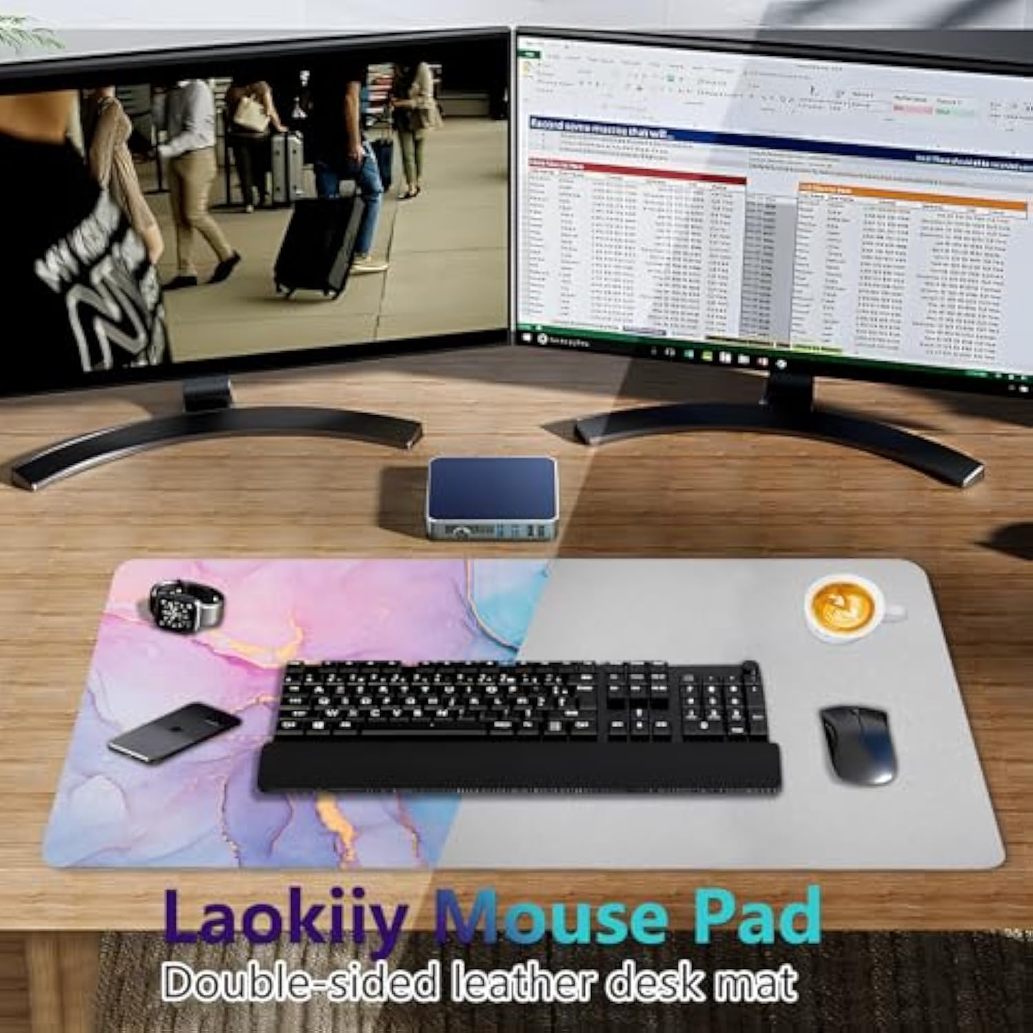 Desk Mat, Desk Pad Dual Leather Sided Desktop Mat For Office And Home,Desk Organization And Accessories Ideal For Large Mouse Pad And Desk Mats On Top Of Desks (Blue Pink Marble 31.5"X 15.7")