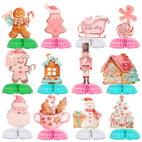 12 Pcs Christmas Gingerbread Honeycomb Centerpieces Table Decor