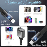 4 In 1 Retractable Usb C Car Charger,69W With Starry Light,Fast Charging For Iphone 16/15/14/13/12,Ipad,Android,Galaxy,Pixel,Cigarette Lighter Adapter (Lightning+Usb-C)