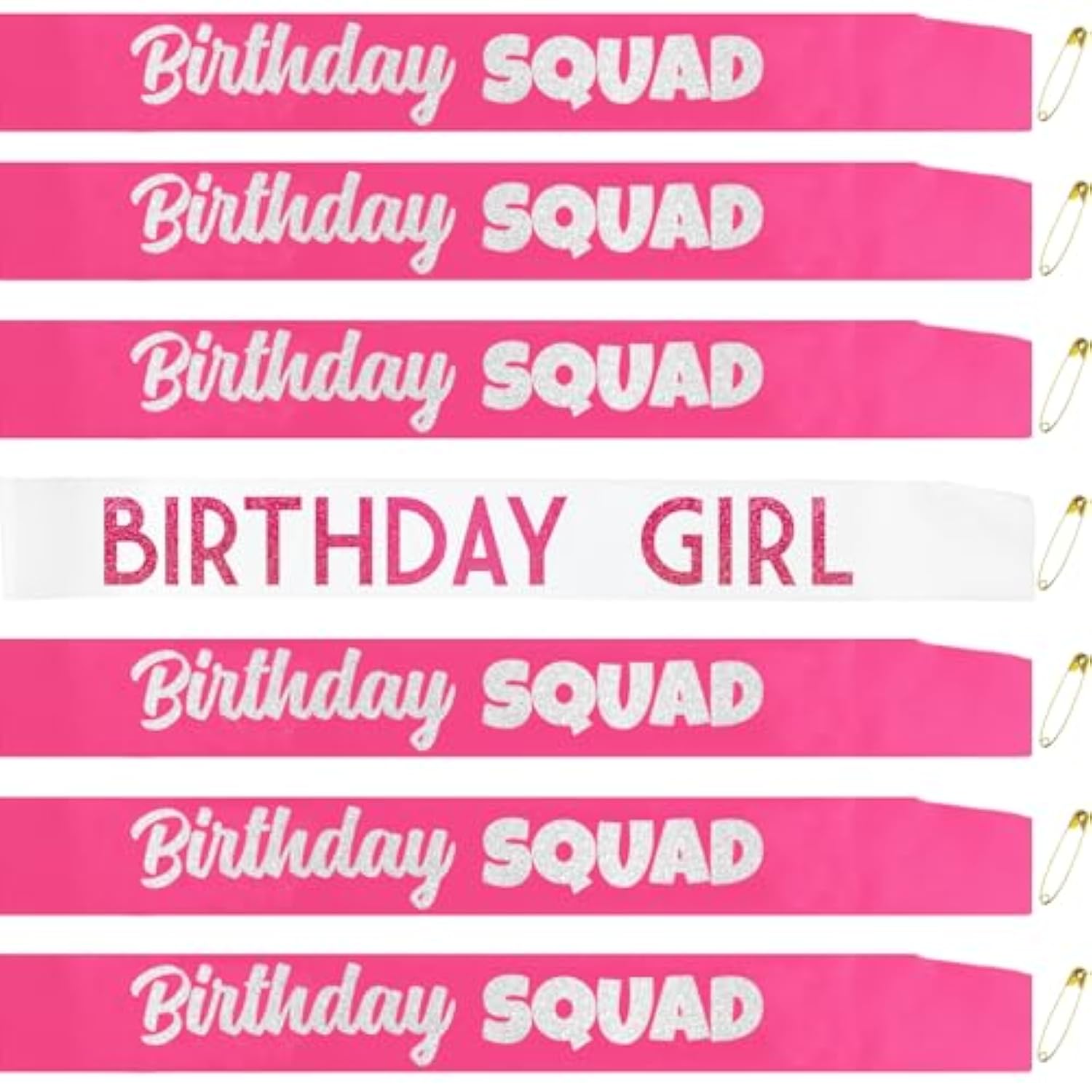 7 Pcs Birthday Girl Sash And Squad Sashes Set, Birthday Girl Sash Funny Party Favors Decorations For Women Sweet 16 18Th 21St 25Th 30Th 40Th 50Th Or Other Bday(White+Hot Pink)