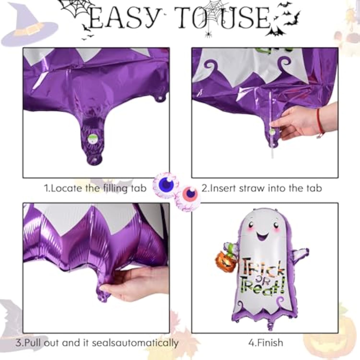 6 Pack Large Halloween Foil Balloons Set Ghost Cat Spider Pumpkin Bat Monster Decor
