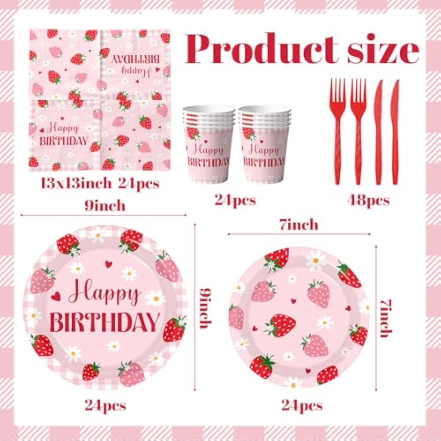 Strawberry Birthday Decorations For Girls, Berry First Birthday Plates And Napkins With Cups Forks And Knives Berry First Birthdays Decor Strawberry Party Decorations For Fruit Theme Party, Serve 24