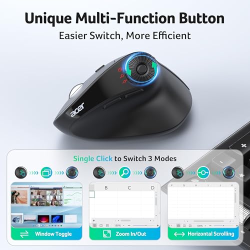 Ergonomic Mouse Wireless With Side Scroll Wheel, Bluetooth Mouse For Laptop(Bt5.2+2.4Ghz), Office Vertical Computer Mice, Small To Medium Sized Hands Ergo Mice, 8 Buttons For Pc And Desktop