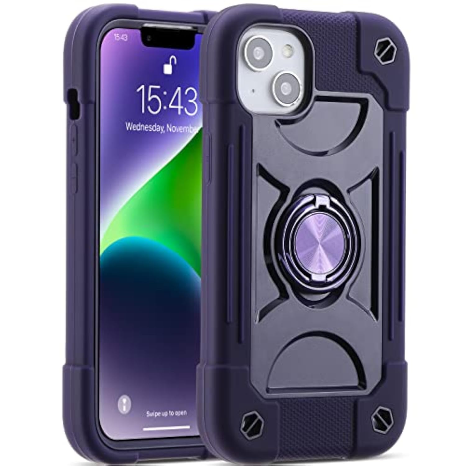 MARKILL Compatible with iPhone 14 Case and iPhone 13 Case 6.1 Inch with Built-in 360° Rotating Ring Stand, Military Grade Drop Protection Full Body Rugged Heavy Duty Durable Cover