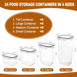 24 Pcs Airtight Food Storage Containers With Lids, Kitchen Pantry Organization And Storage Containers, Plastic Canisters For Flour, Sugar, Cereal And Dry Food, Bpa Free, 40 Labels & Marker