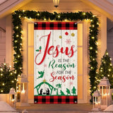 Christmas Jesus Religious Door Cover Xmas Holy Night Door Backdrop Jesus Is The Reason For The Season Decoration For Christmas Party Hanging Decor, 70.8 X 35.5 Inches (Classic)
