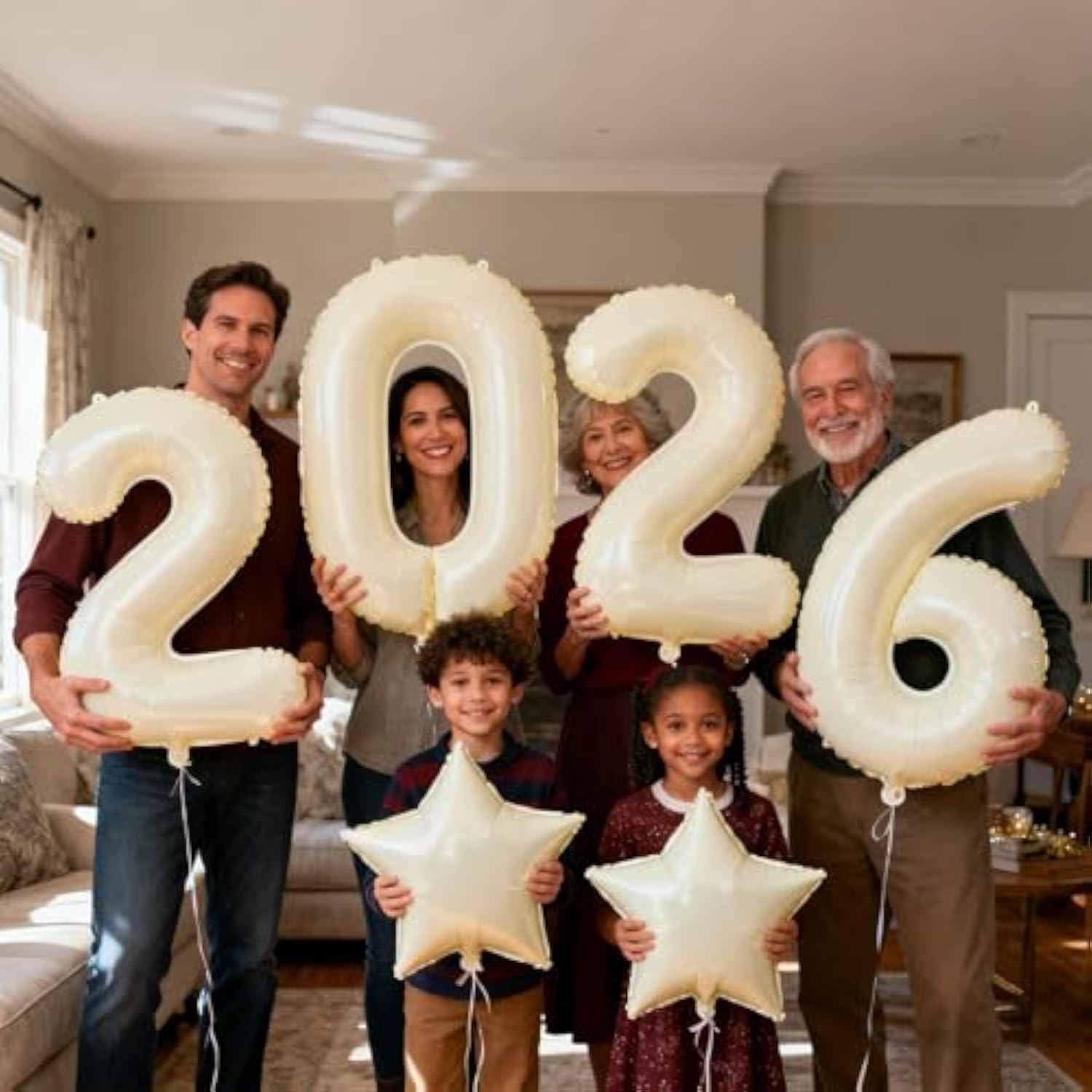 40in Cream White 2026 Number Balloons Happy New Year Boho Party Decor