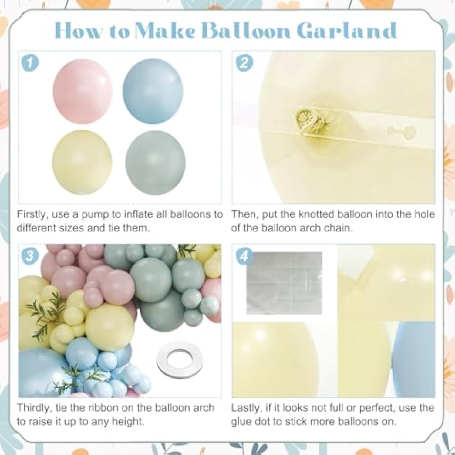 Pink Blue Yellow Pastel Balloon Arch Kit, 124Pcs Macaron Light Pink Blue Yellow Balloons For Spring Tea Party Baby Shower Wedding Birthday Gender Reveal Party Decorations