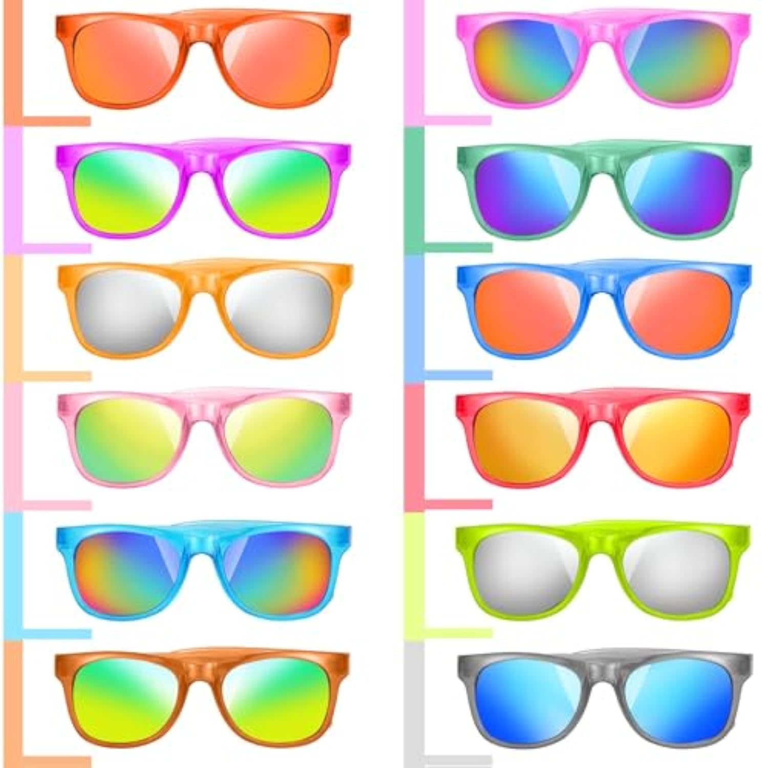 12 Pack Kids Sunglasses Hawaiian Party Favors With Uv400 Protection, 12 Colors Neon Sunglasses In Bulk For Boys Girls Birthday, Beach, Summer Pool Party Supplies, Goody Bag Stuffers, Classroom Gift
