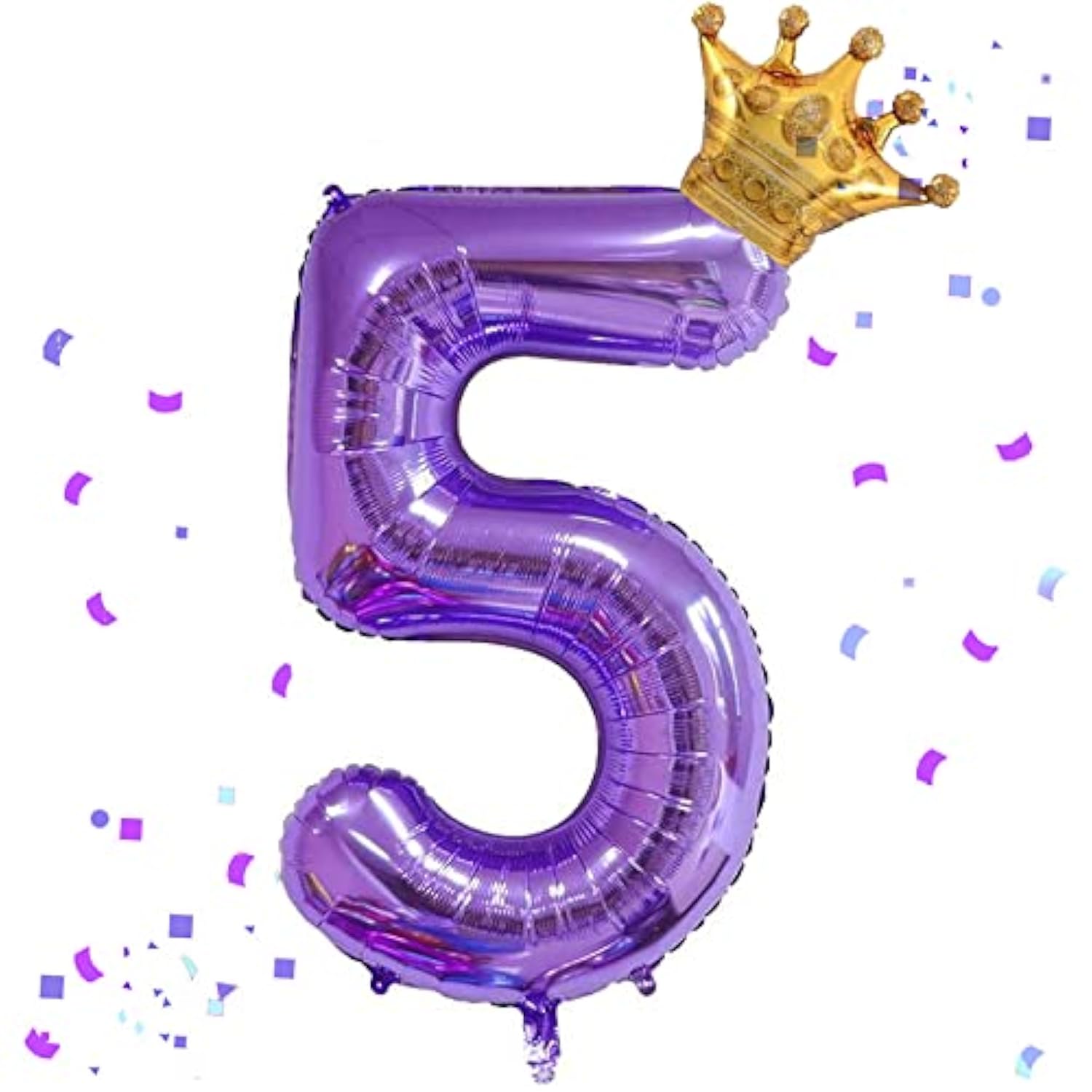 40" Purple Number 5 Balloon with Mini Crown 5th Birthday Party Decor