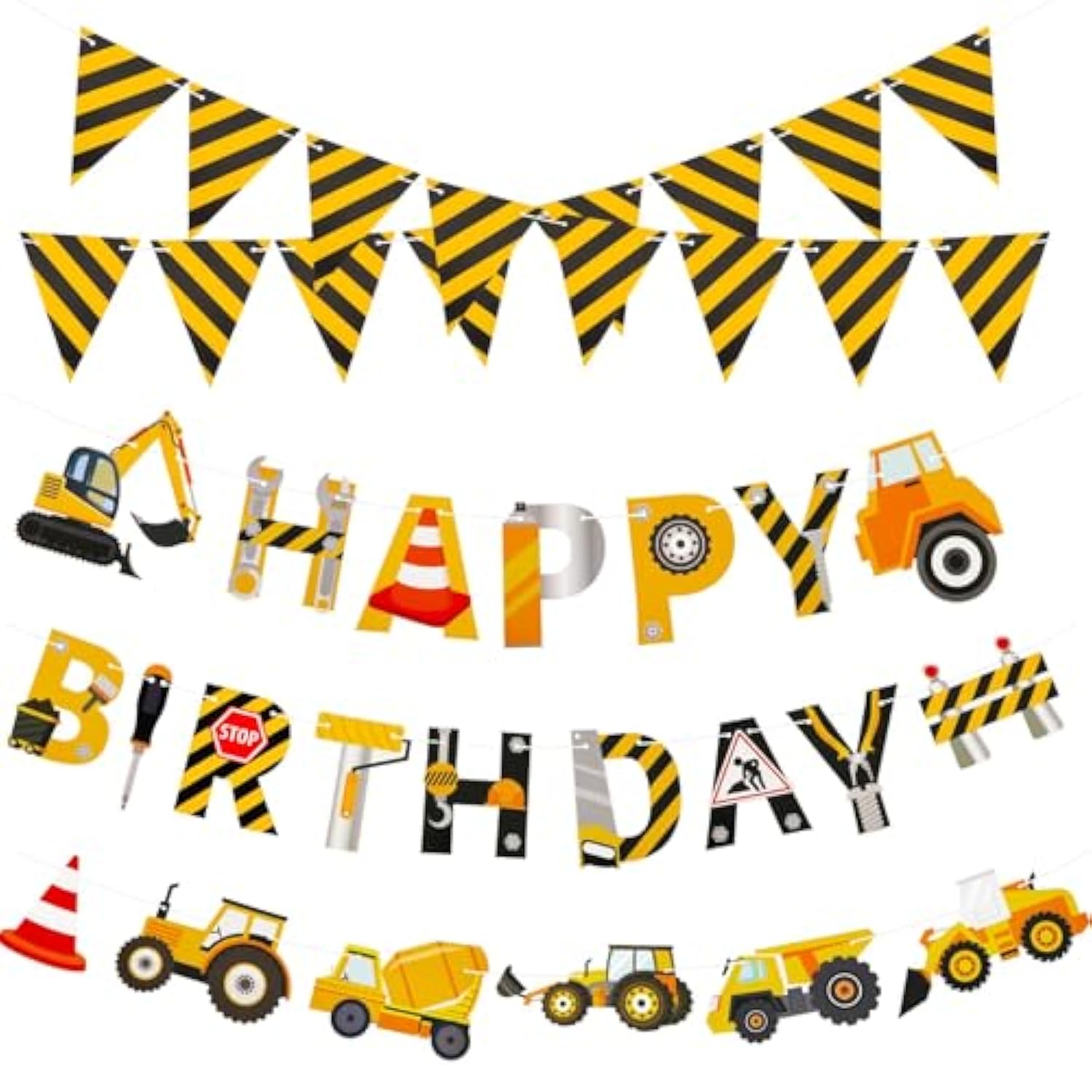 5 Pcs Construction Happy Birthday Banner, Vehicle Truck Garland Architectural Triangle Bunting Banner Boy Birthday Vehicle Engineering Theme Party Supplies Decoration