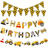5 Pcs Construction Happy Birthday Banner, Vehicle Truck Garland Architectural Triangle Bunting Banner Boy Birthday Vehicle Engineering Theme Party Supplies Decoration