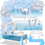17th Birthday Dancing Queen Party Decoration Set: Blue & Silver