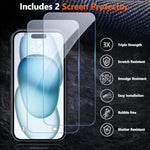 Shockproof for iPhone 15 Case,[15 FT Military Grade Drop Protection],with 2X [Tempered Glass Screen Protector ] with Air Bumpers Full-Body Protective Phone Case, Mysterious Black