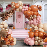 145PCS Fall Pink Balloon Arch Kit with Orange Nude Dusty Pink Balloons for Autumn Party Decor