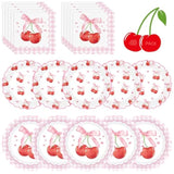40 Pcs Cherry Birthday Decorations - Pink Bows Plates And Napkins Party Supplies, Disposable Scalloped Bowknot Paper Dinner Plates Napkins Sets For Fruits Cherry Table Party Decor Favors, Serves 20