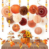 Fall Thanksgiving Decor with Pom Poms Lanterns Fans Garlands