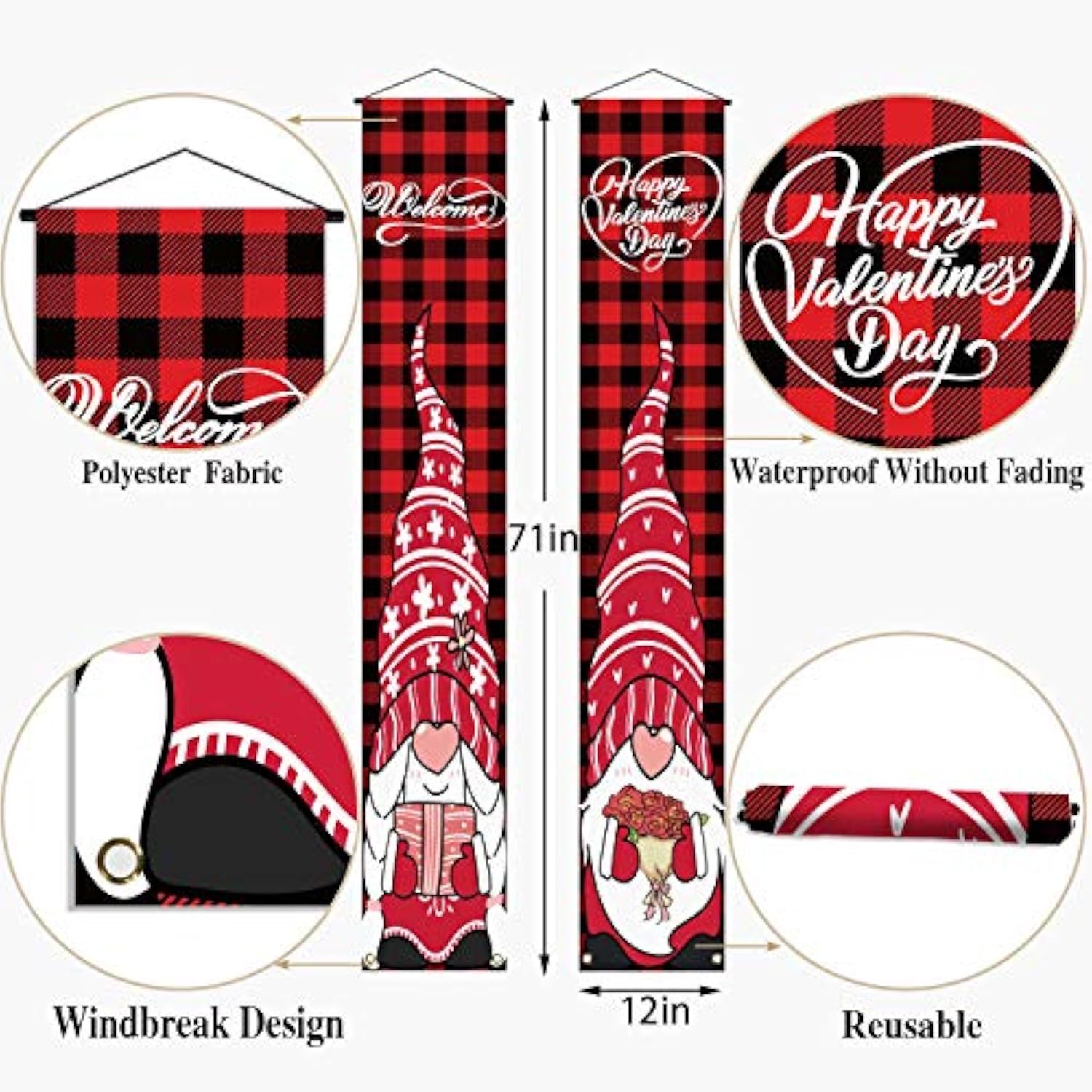 Gnome Valentine'S Day Decoration Banner Happy Valentine'S Day Porch Si