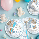 Bear Baby Shower Decorations For Boy, Blue Teddy Bear Theme We Can Bearly Wait Baby Shower Decorations Party Supplies, Paper Plate, Cup, Banner, Tablecloth, Napkin, Swirls, Cutlery, Serves 24