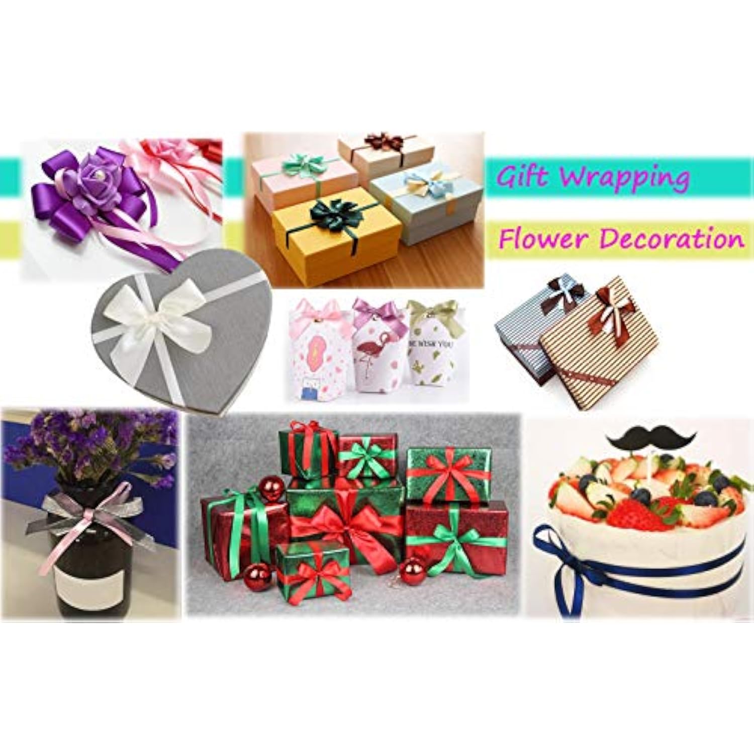 50 Yards 3/8 Inch Wide Single-Face Satin Ribbon With Gold Edges For Gi