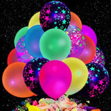 66Pcs UV Neon Balloons, Fluorescent 12" Latex Balloons with Stars for Glow Party