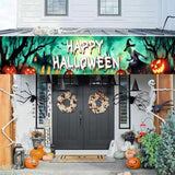 Happy Halloween Banner Large 120x20 Inch Green Yard Sign Outdoor Party Decor