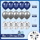 15Pcs Navy Blue Silver 13Th Birthday Balloons For Boys & Girls, Happy 13Th Birthday Party Decorations, 12 Inches