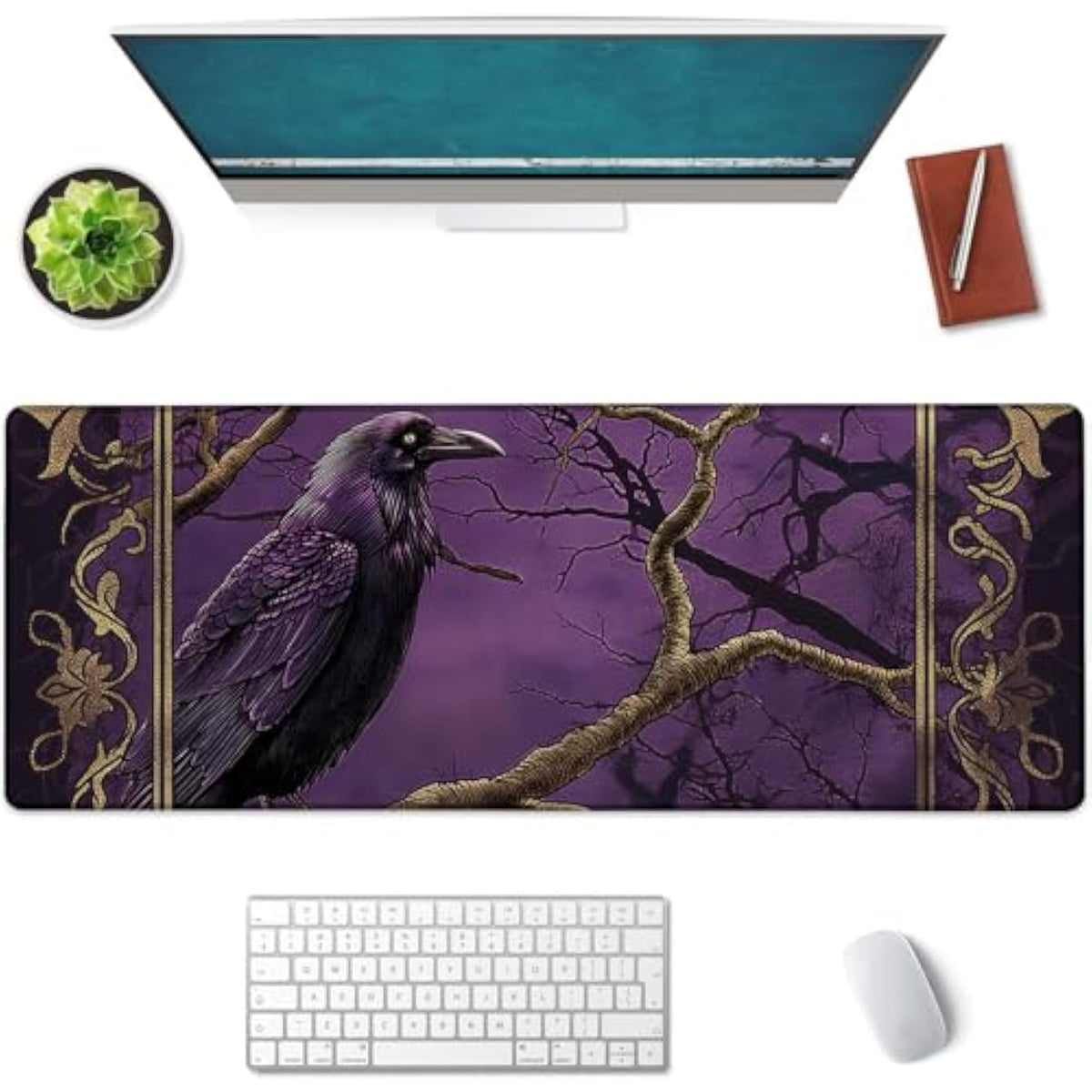 Raven And Tree Large Mouse Pad, Gaming Mouse Pad, Non-Slip Rubber Base, Office Accessories, Desk Mat, Gothic Mousepads For School, Work, Home Decor Gifts 31.5" X 11.8"
