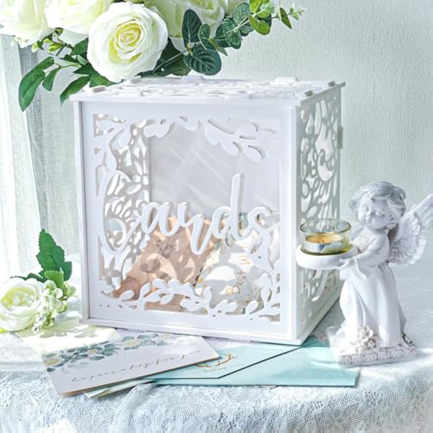 White Wedding Card Box With Acrylic Windows, Pvc Gift Card Box For Wedding Reception Decorations, Money Gift Honeymoon Fund Boxes For Party Reception Anniversary Bridal Baby Shower Decorations