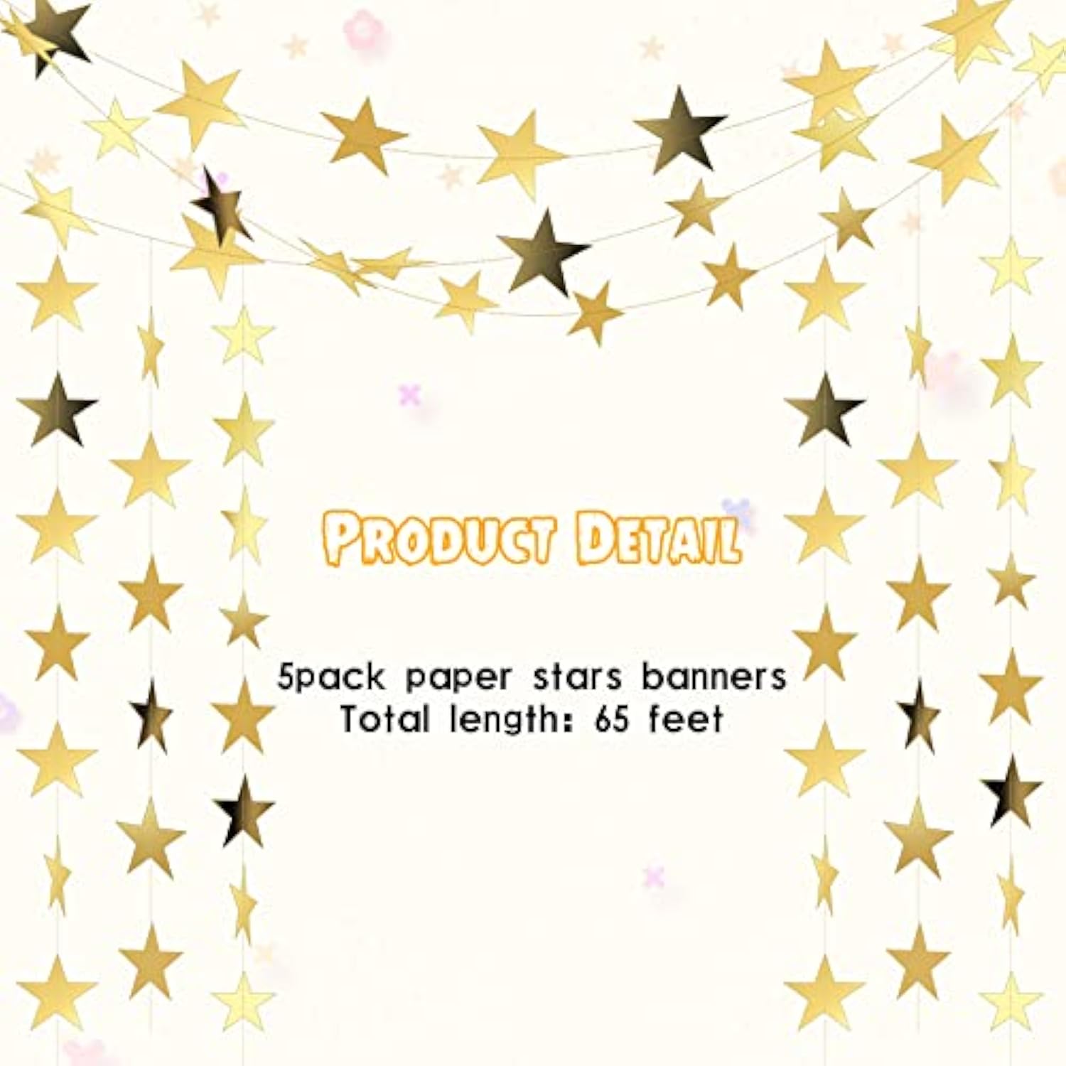 65 Feet Glitter Star Paper Garland Banner Hanging Decoration Star Streamers Double Side 2026 Graduation Decorations For Wedding Birthday Festival New Year Party Decoration (Gold)
