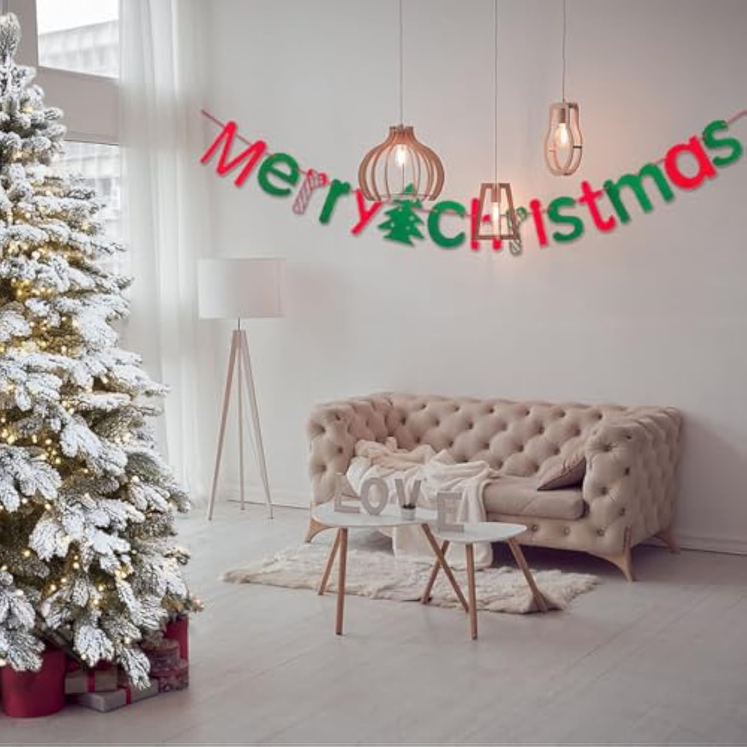 Merry Christmas Banner-Red And Green Merry Christmas Sign Felt Garland For Christma Party Decorations