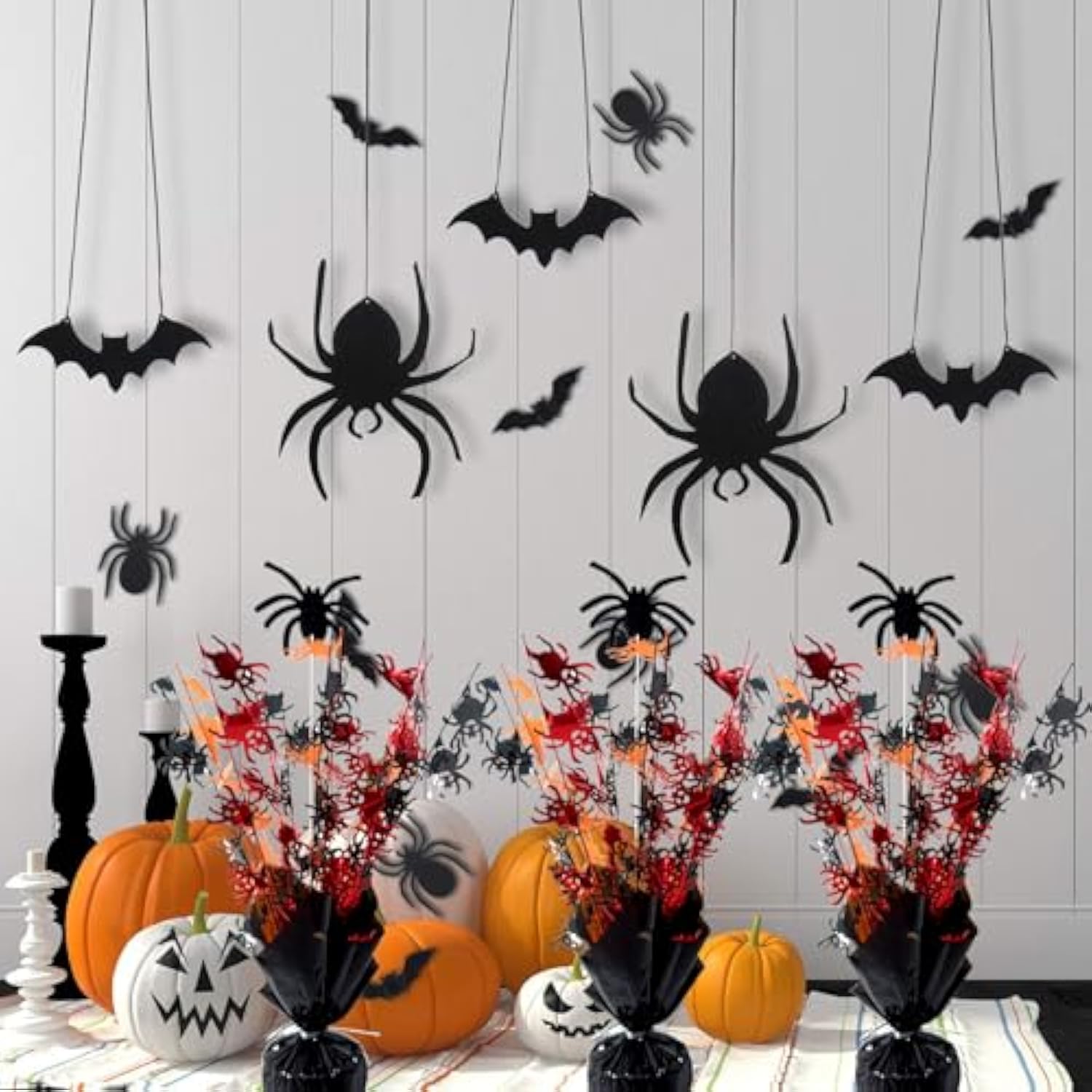 6pcs Halloween Table Centerpieces Spider Metallic Foil Glitter Decorations