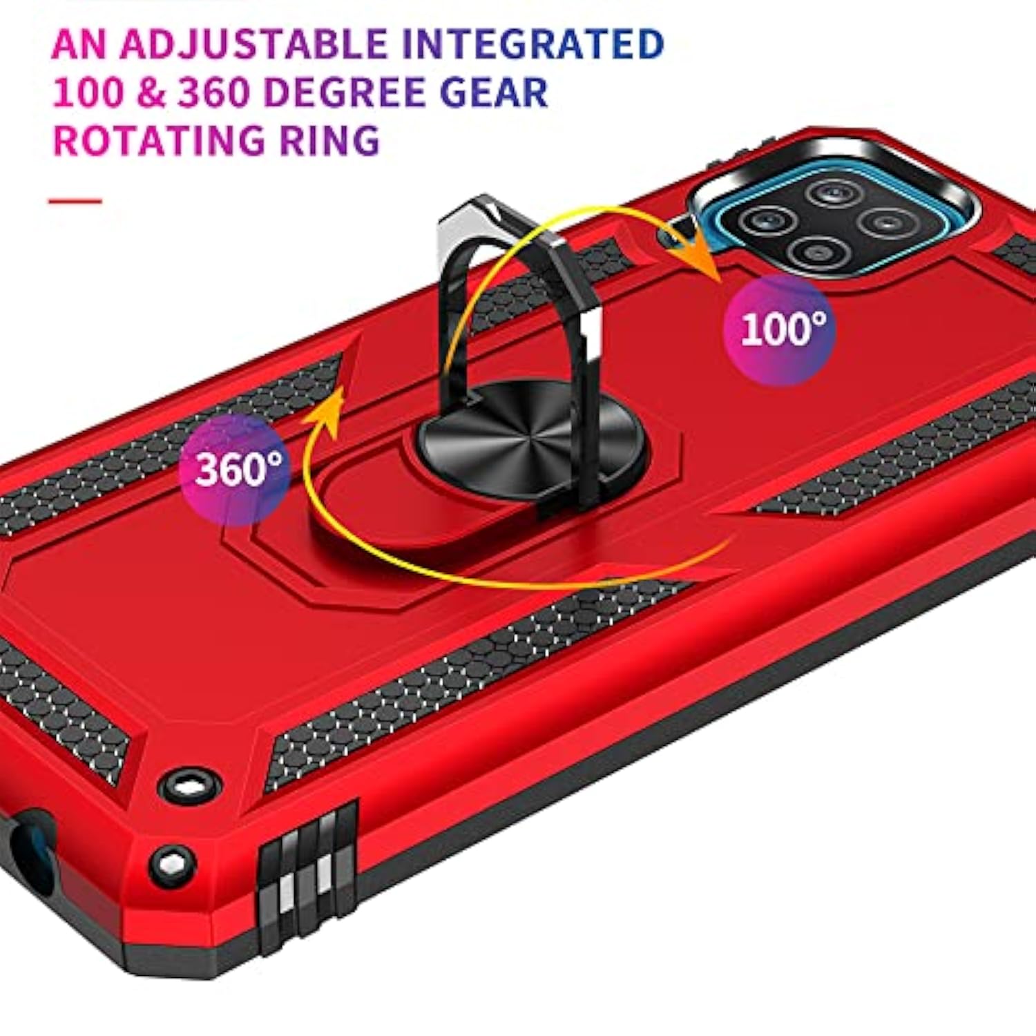 For Samsung Galaxy A12 Phone Case, Samsung A12 Case With Hd Screen Protector, [Military Grade 16Ft. Drop Tested] Ring Shockproof Protective Phone Case For Samsung Galaxy A12,Red